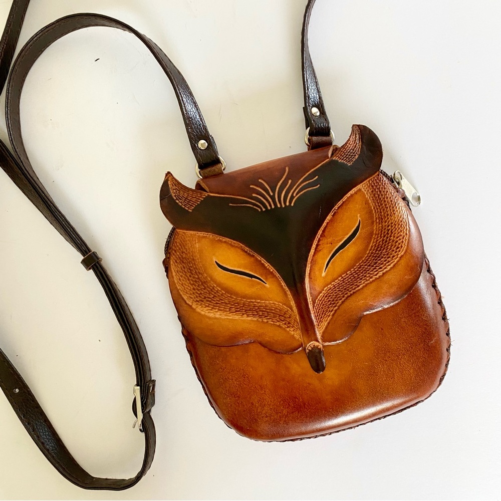 Vintage Leather Fox Tooled Crossbody Bag